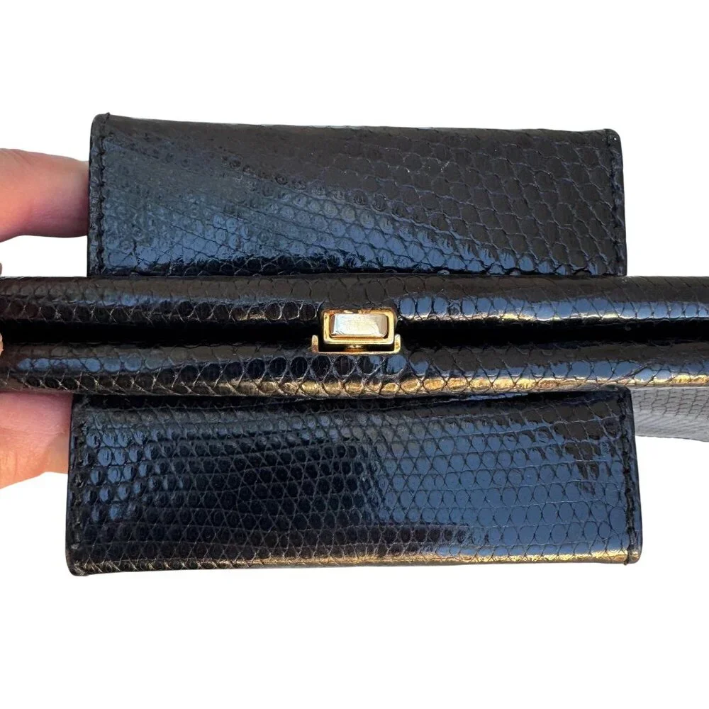 Donna Karan New York Vintage Black Genuine Lizard Skin‎ Clutch Bag Made in Italy